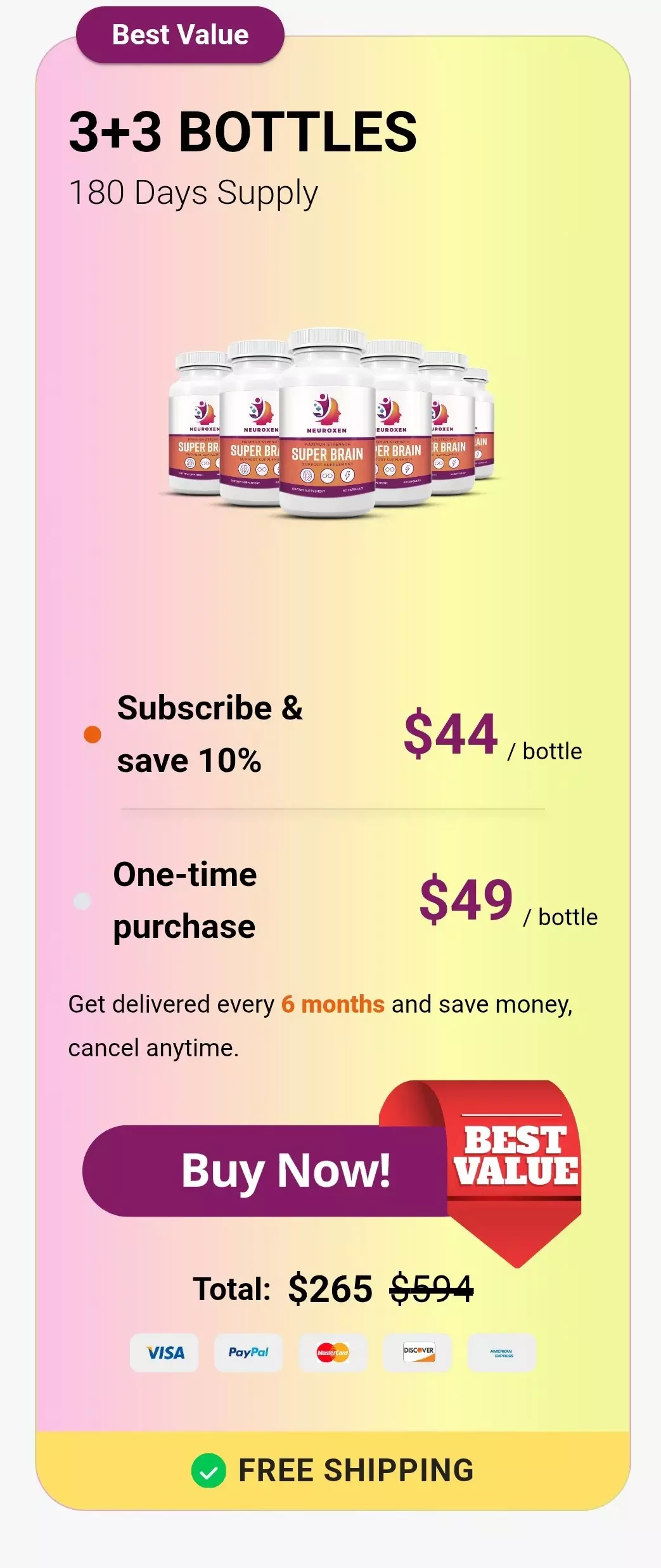 NeuroXen™ 6 bottles pricing